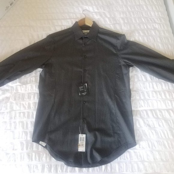 Calvin Klein Black & Grey Striped Dress Shirt - Picture 11 of 16